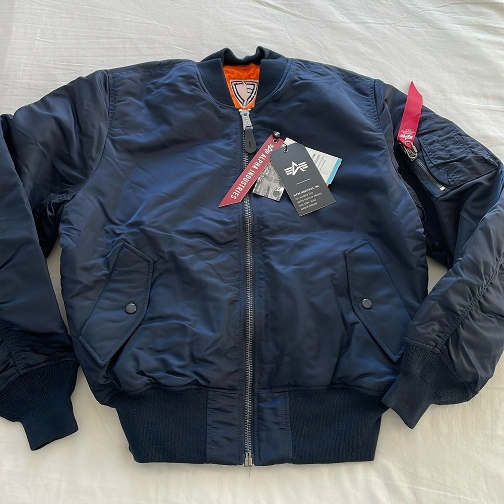 Alpha Industries MA 1 Flight Bomber Jacket Replica Blue
Medium
